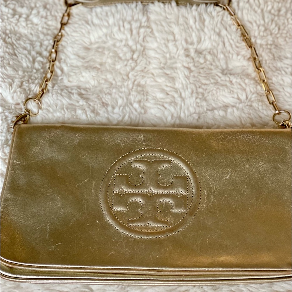 Tory Burch Gold Clutch with Chain ✨